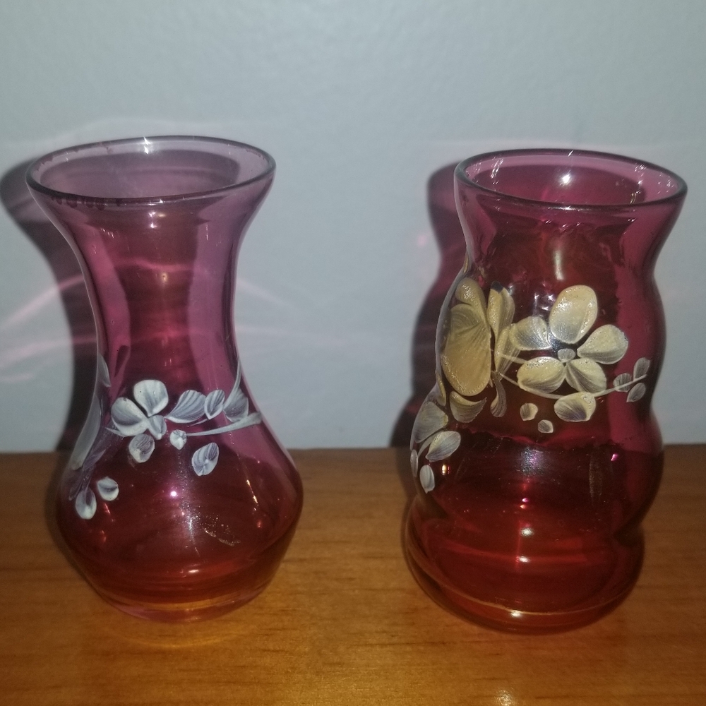 Pair of miniature hand painted vases